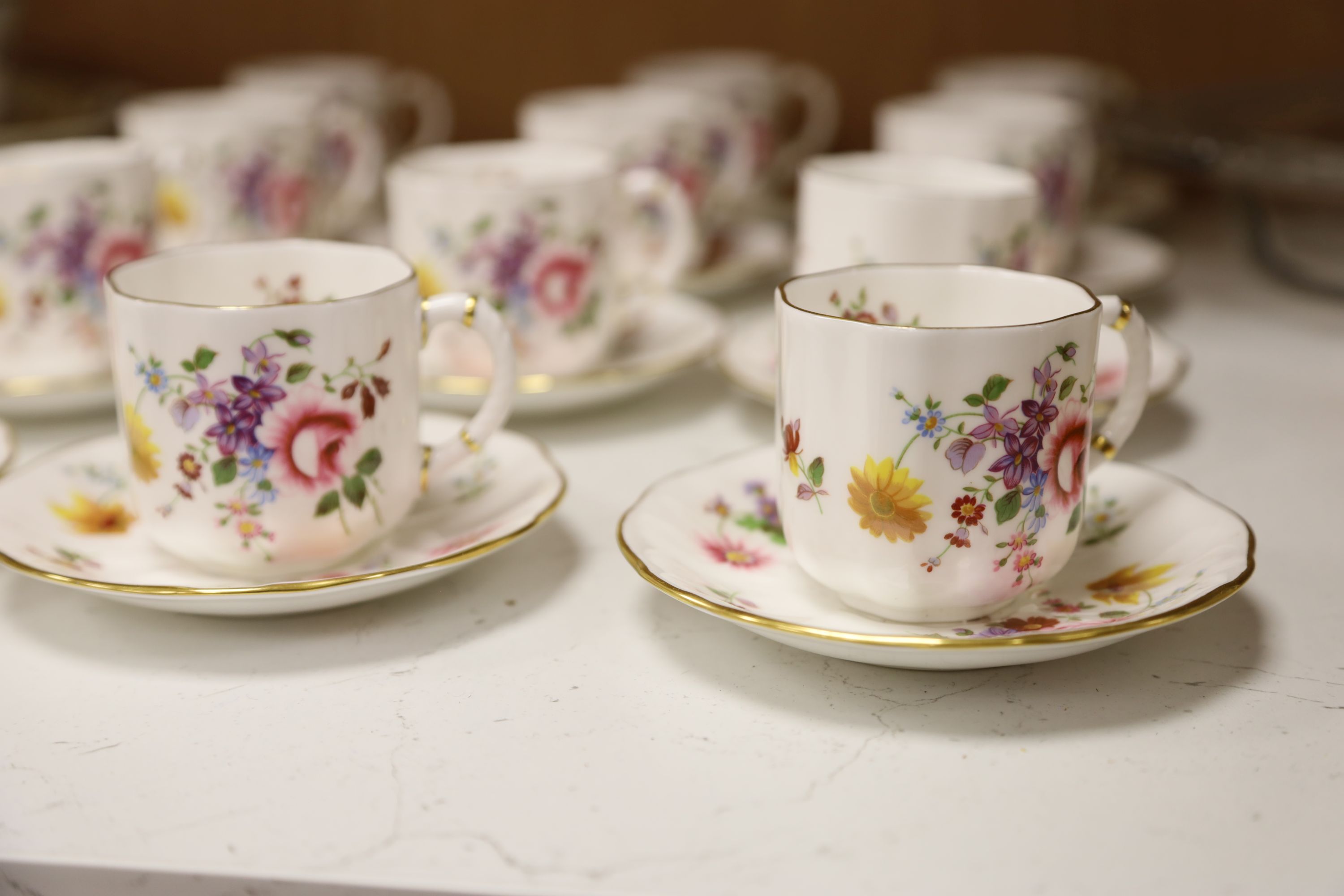 A Royal Crown Derby Derby Posies part coffee service (30 pieces) and a Royal Crown Derby Fruiting Vine pattern tea service
